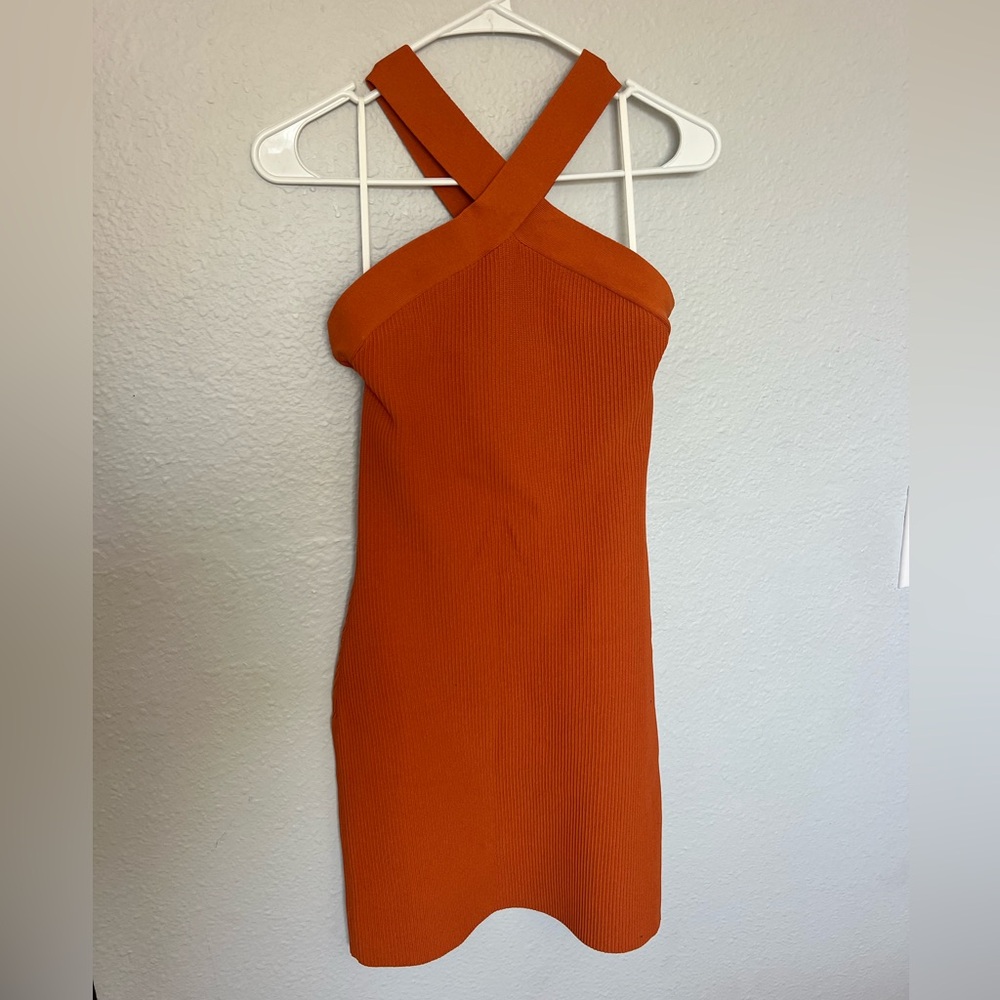 Aritzia cross neck burnt Orange Halter Dress